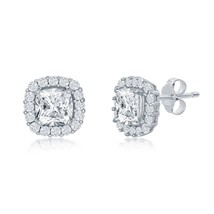 Sterling Silver 6mm CZ Square with CZ Border Stud Earrings - £26.57 GBP