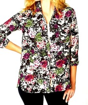 J Jill Top L Floral Purple Green Black Blouse Shirt Relaxed NEW May Fit XL - £61.98 GBP