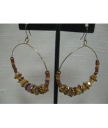 Earrings Pierce Large Hoop Copper Tone Gold Tone Amber Beads Copper Tone... - £8.57 GBP