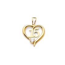 Precious Stars 14k Yellow Gold Cubic Zirconia &#39;15&#39; Open Heart Quincinera Pendant - £66.55 GBP
