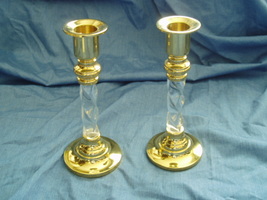 Partylite Omnia Pair Taper Candle Holders Brass and Lucite - £11.99 GBP