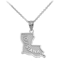 .925 Sterling Silver Louisiana State United States Map Pendant Necklace - £25.63 GBP+