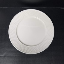 12&quot; Round Platter White Basketweave Pattern Ceramic Stoneware Glossy - £8.56 GBP