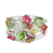 Exotic &amp; Tropical Multi Colored Blooming Flower Seashell Cuff Bracelet - $22.17