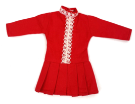 Vintage Barbie Clone Doll Red Doll Dress Clothes Mod Lace Trim Mod  - $25.00