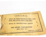 LIONEL POSTWAR PART- 3662-60 NON-MAGNETIC MILK CANS PACKET - ORIGINAL- N... - $23.70