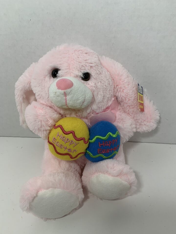 Primary image for Variety Wholesalers pink plush bunny rabbit Happy Easter toy yellow blue eggs