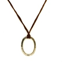 Vtg Signed CL Handmade Oval Silver Pendant Leather Cord Statement Necklace sz 19 - £59.35 GBP