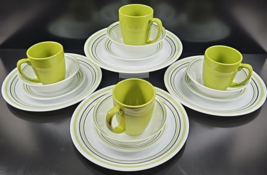 (4) Corelle Garden Sketch Bands 4 Pc Place Settings Corning Green Black ... - $128.57