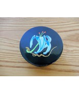 Vintage black lacquer hand painted blue flower trinket box - $279.47 MXN