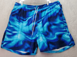 Lands&#39; End Swim Shorts Mens 2XL Blue Rainbow Mesh Lined Elastic Waist Dr... - $20.26