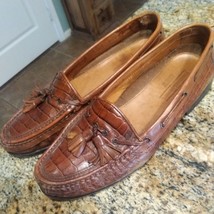 Johnston &amp; Murphy Men&#39;s Brown Leather Croc Tassel Loafers Slip On Size 10 M - £35.61 GBP