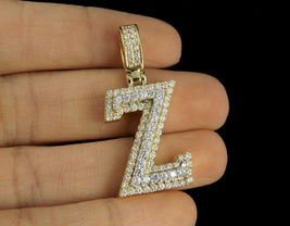 3Ct Round Cut Diamond Cluster &quot;Z&quot; Alphabet Pendant Necklace 14k Yellow Gold Over - £60.71 GBP