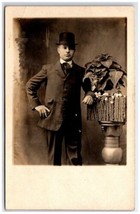 RPPC Dapper Guy Studio Photo Handsome Gentleman Serious Face c1912 Postcard B28 - £7.95 GBP