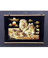 Stunning Hand-Painted Black Velvet Artwork , Lion family under moon  Ill... - $1,825.93 MXN