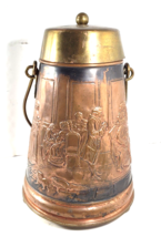 Frysian Cover Up Coal Skuttle Antique Norleans Holland Footed Copper Brass 16&quot;T - £47.01 GBP