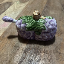 LAVENDER PURPLE GRAPES  DIVIDED JELLY DISH W SLOTS FOR LADLES JAM LID  - $261.18 MXN
