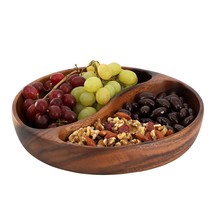 MegaChef 10 Inch Acacia Wood Divided Serving Bowl in Dark Brown - $78.49