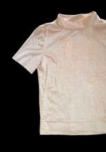 Anthropologie Women’s Pink Rose Velvet Mock Neck Top XS NWT $68 Short Sleeve image 2