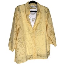 Alfred Dunner Women&#39;s Size 12 Yellow Button Front blouse Top with White undershi - $16.33