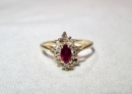 10K Yellow Gold Genuine Ruby Diamond Ladies Ring 0.34 TCW Size 7 1/2 K528 - £216.90 GBP