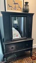 Painted Vintage Cabinet w/Drawer and Mirror Charcoal Dark Gray Towel Linen - £590.74 GBP