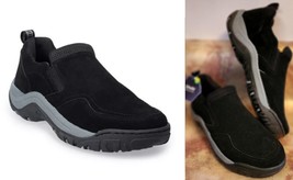 $55 Sonoma Leather Black Gray Suede Memory Foam Saul Jungle Slip on loafer Men 8 - £25.07 GBP