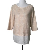 Chico&#39;s Floral Lace Blouse Peach White Colorblock Top Women Size 1 Medium - £15.57 GBP