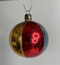 Vintage Glass Christmas Tree Ornament Poland Multi Color Stripe Ball - £7.08 GBP