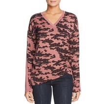 Kenneth Cole Women XS Striped Camo Rose Brown Print Mixed Media T-Shirt Top NWT - £16.34 GBP