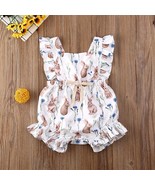 NWT Easter Bunny Rabbit Baby Girls Sleeveless Ruffle Romper Jumpsuit Sun... - $135.92 MXN