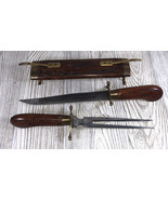 Vintage Carving Set With Carved Wooden Case Made in India Knife,Fork,&amp; S... - €21,49 EUR