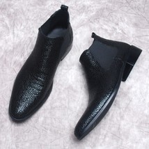 On snake pattern men s genuine leather ankle boots slip on black pointy men dress boots thumb200