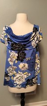 JENNIFER LOPEZ  Womens Sz XL Floral Stretch Blouse Blue Sleeveless Off S... - £9.70 GBP