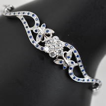 Flower Halo CZ Bangle-925 Sterling Silver Bangle-Bridal Jewelry Women Gift Idea - £69.93 GBP