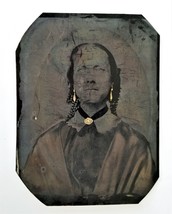 1800s Antique Tintype Photograph 6x8 Ethnic Man Woman Painted Gold Jewelry - £71.18 GBP