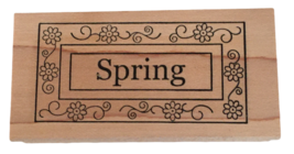 Outlines Rubber Stamp Spring Card Making Word in Rectangle Flowers Season - $5.99