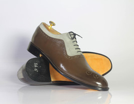 Handmade Men&#39;s Brown Gray Wing Tip Brogue Leather Suede Shoe, Men Design... - £114.56 GBP+