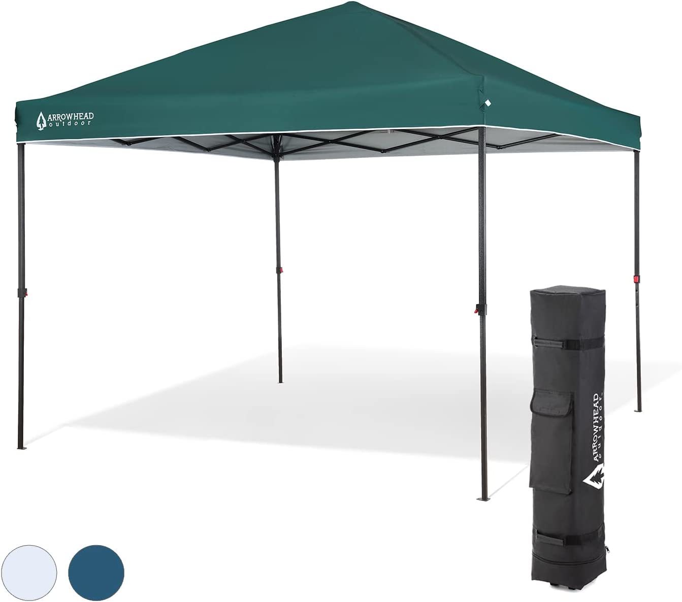 Arrowhead Outdoor 10x10 Pop-Up Canopy & Instant Shelter, Easy One Person Setup, Water & UV Resistant 150D Fabric Construction, Adjustable Height, Whee