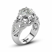 Skull Engagement Ring 2.80Ct Round Cut Simulated Diamond 14k White Gold Size 9.5 - £177.26 GBP