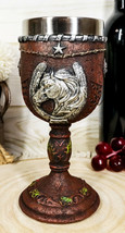 Western Horse Head Giant Horseshoe Lone Stars In Faux Tooled Leather Wine Goblet - £22.01 GBP