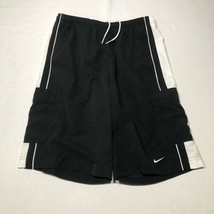 Nike Gym Shorts Mens L Black Lightweight White Striped Drawstring Elasti... - $14.01