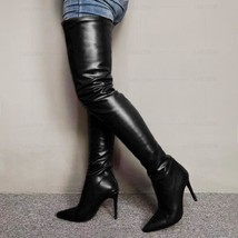 LAIGZEM Women Thigh High Boots Back Zip Stiletto Heels Boots Crotch Botas Party  - £109.63 GBP