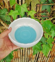 Turquoise Blue Handmade Ceramic Bowl Portugal Pottery Housewarming Gift 15cm/6in - £52.26 GBP