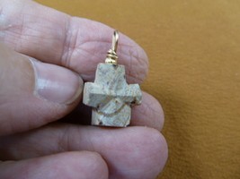 CR504-112 5/8&quot; Fairy Stone gold wire Pendant CHRISTIAN CROSS Staurolite Crystal - £14.78 GBP