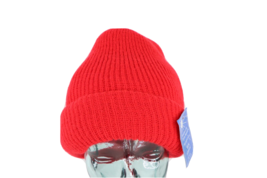 NOS Vintage 90s Streetwear Blank Double Faced Chunky Knit Beanie Hat Cap Red - £38.75 GBP