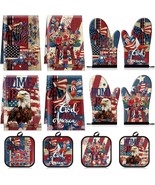 NEW Patriotic Americana Decorative Towels, Oven Mitts &amp; Potholders Set o... - $14.95