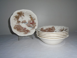 Johnson Brothers The Old Mill Brown Square Cereal Bowls 6 1/4&quot; Set of 6 ... - $49.50