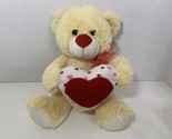 plush cream teddy bear holding red white heart Far East Brokers Valentin... - $10.39