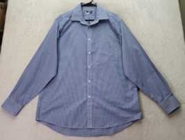 IZOD Dress Shirt Men&#39;s Large Blue Gingham Stretch Regular Fit Collar Button Down - £14.56 GBP